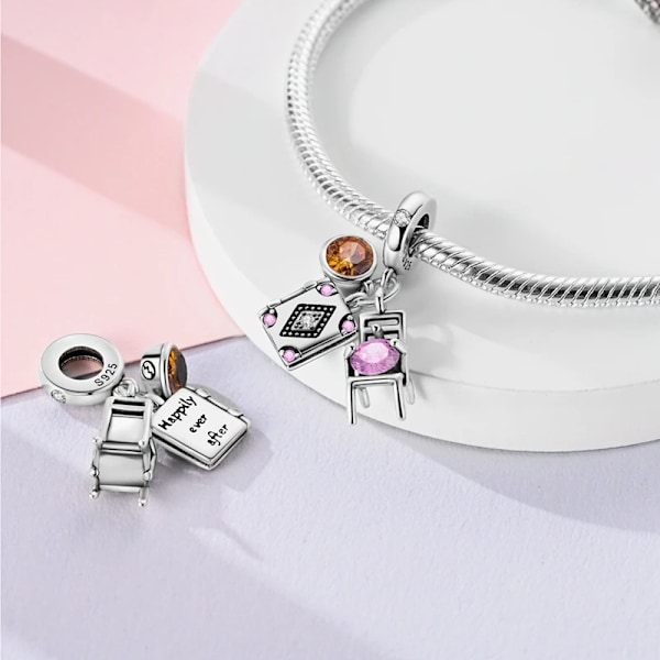 Tulip Piano Charms Hängande Fit Original Pandora 925 Armband 925 Sterling Silver Kaffe Charms Pärlor För Kvinnor Flicka Gåva KTC1132