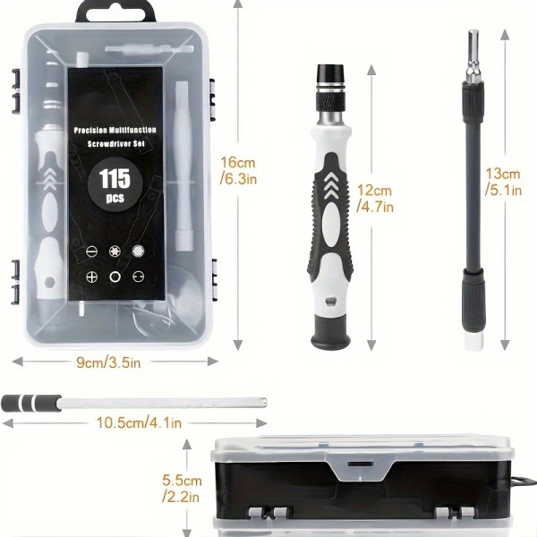 115 i 1 mobiltelefon reparationsverktygssats - multifunktionell set för telefon, watch, bärbar dator - perfekt födelsedags- och julklapp Black