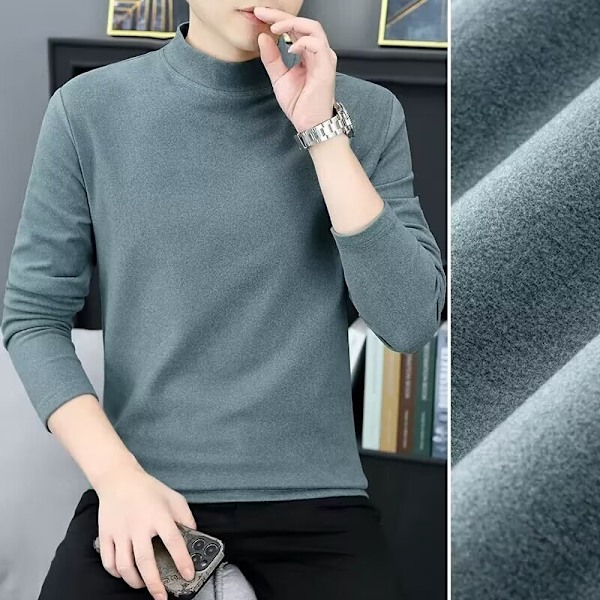 Develvet Halv Turtleneck Base Tröja Mænd Dobbeltsidet Plus Langærmet T-Shirt Trend Vinter Stræk Varm Under Tøj Light Gray M