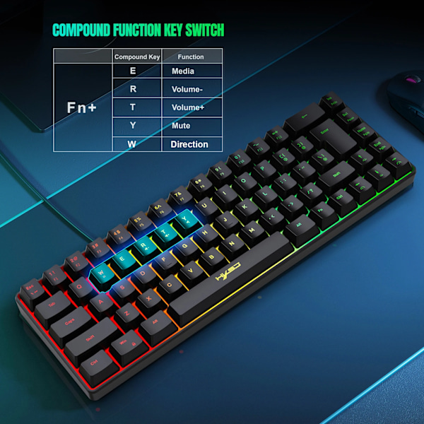 68 Tangenter Gaming Keyboard Usb Wired Portabel 20 Rgb Bakgrundsbelysning Tangentbord För Windows Bärbara Datorer Black Korean