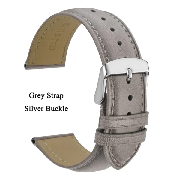Watch i äkta läder 14 mm 16 mm 18 mm 19 mm 20 mm 21 mm 22 mm 23 mm 24 mm Ersättningsband Armband för män kvinnor Grey-Silver 18mm