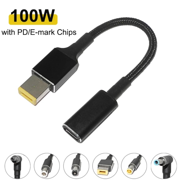 100W USB C PD till DC Universal Laptop Laddare Converter Typ C Snabbladdningsadapter Kabelsladd för Asus Lenovo Hp Dell Laptop 7.9-5.5mm