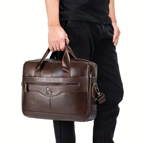 1pc Men's Briefcase Genuine Leather Men's Bag Business Bag, 38.1 cm Computer Bag Men's Portable Single Shoulder Bag Business Bag