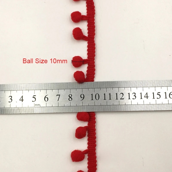 20 Yards Pom Trim Fringe Band 10mm/12mm Pompom DIY Craft sömnadstillbehör för hem Gardin Kläder Kudddekoration 29 Red Pom size 10mm