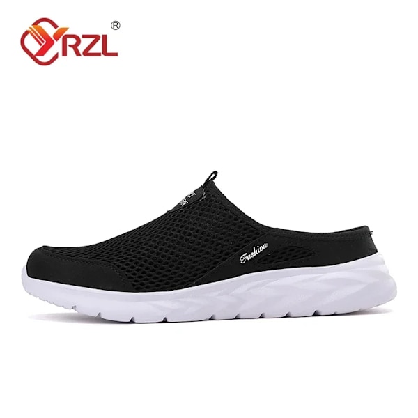 Yrzl Män Halv Tofflor Sommar Andas Mesh Män Skor Utomhus Casual Vandring Skor Stora Platta Ljus Mesh Toffpare Sandaler Black white 40