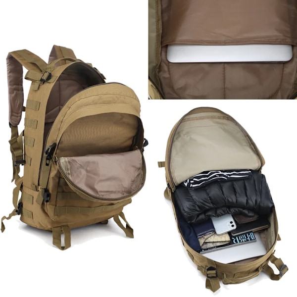 50L 3D Outdoor Sport Taktisk Ryggsäck Vattentät Jakt Klättring Ryggsäck Camping Vandring Trekking Ryggsäck Resväska Khaki