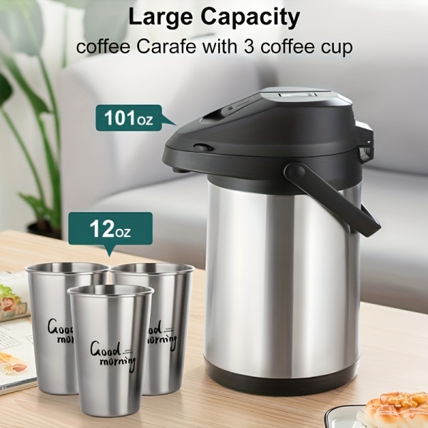 1 st lufttryckskanna 3000ml/101oz, kaffevattenflaska i rostfritt stål, campingkaffekanna/varmvattenautomat för festfrukost