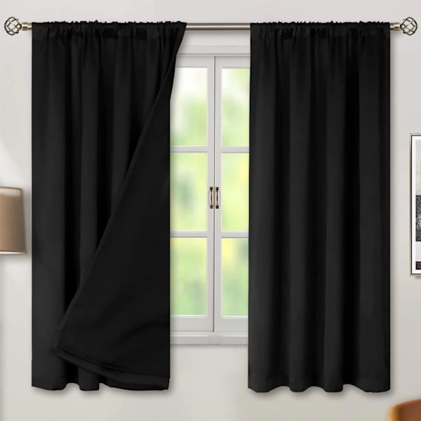 1/2Pc Moderne 100% Høj Skygge, Vandtæt Og Isoleret Indendørs- Og Udendørsgardin black W100cm x H260cm 2Pcs