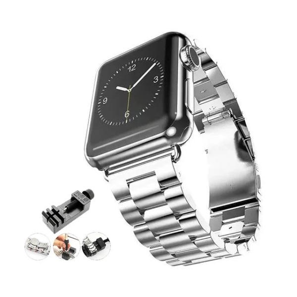 Armband i rostfritt stål för Apple watch 38mm 42mm Metal WatchBand 40mm 44mm Sportarmband för iWatch serie 7/6/SE/5/4/3/2 silver tool for 42mm 44mm 45mm