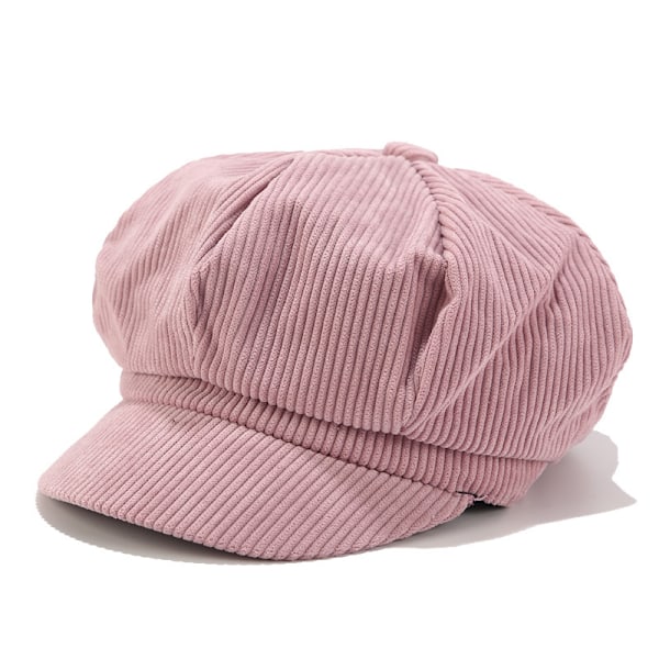 Koreansk stil Solid Farve Corduroy Hat Kvinde Trendy Peaked Cap Efterår og Vinter Wild Kunstnerisk Maler Hat Britisk Retro. Ottekantet Hat Leather Pink M（56-58cm）