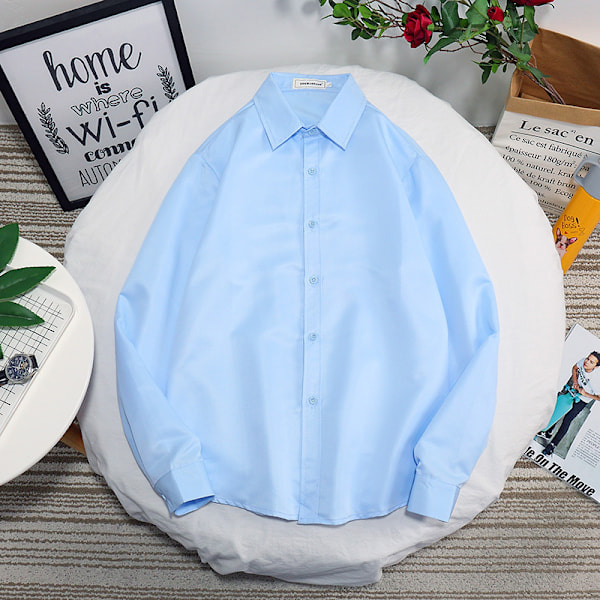 2023 Hösten Hongkong Style Trendy Mäns Långärmade Skjorta Ny Korean Style Inner Top Artistic Student White Shirt Base Black S