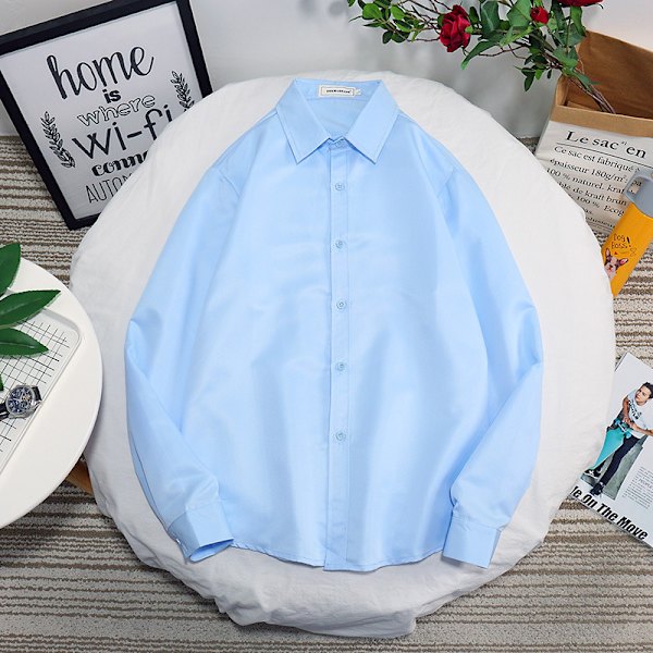 2023 Hösten Hongkong Style Trendy Mäns Långärmade Skjorta Ny Korean Style Inner Top Artistic Student White Shirt Base Red S