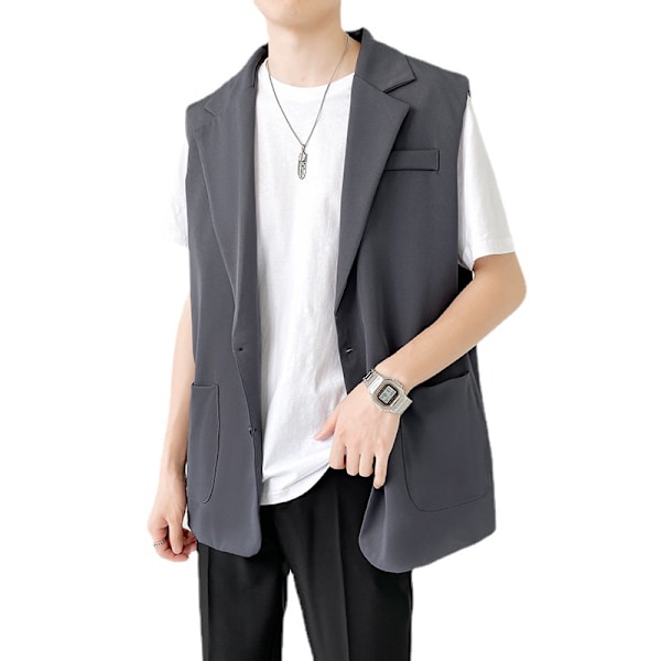 Japanska Verktygsväst Mäns Harajuku Sommar 2023 Ny Lazy Korean Style Fashionable Ärmlös Väst Jacka Dark Gray XL