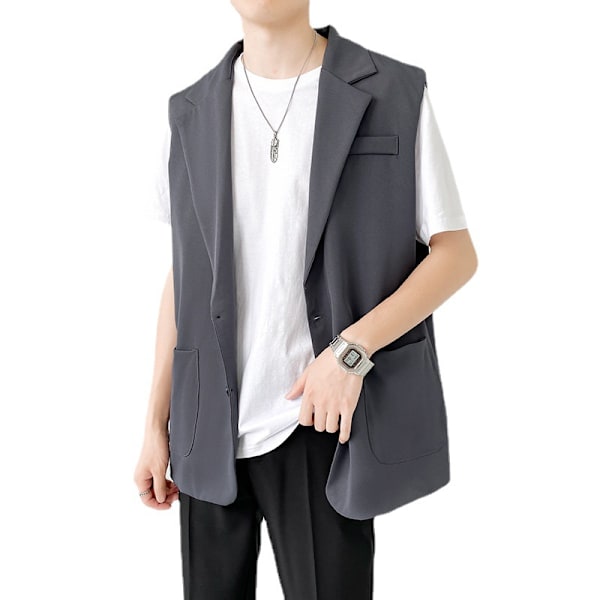 Japanska Verktygsväst Mäns Harajuku Sommar 2023 Ny Lazy Korean Style Fashionable Ärmlös Väst Jacka Dark Gray XXL