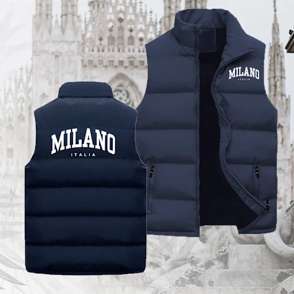 Mænds Høj kvalitet Luksus Vestejakke Milano Print Varmt Vindtæt Sports Dunjakke Vandafvisende Vandreture Ærmeløs Jakker Black 02 Size XXL