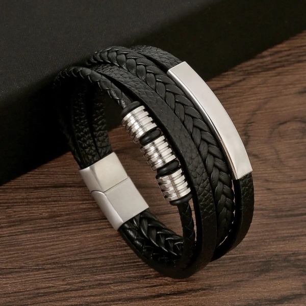 Ny design Flerlagers handvävda armband och armband i äkta läder Herrlegering Mode Armband Presenter T-leather-steel 19cm long