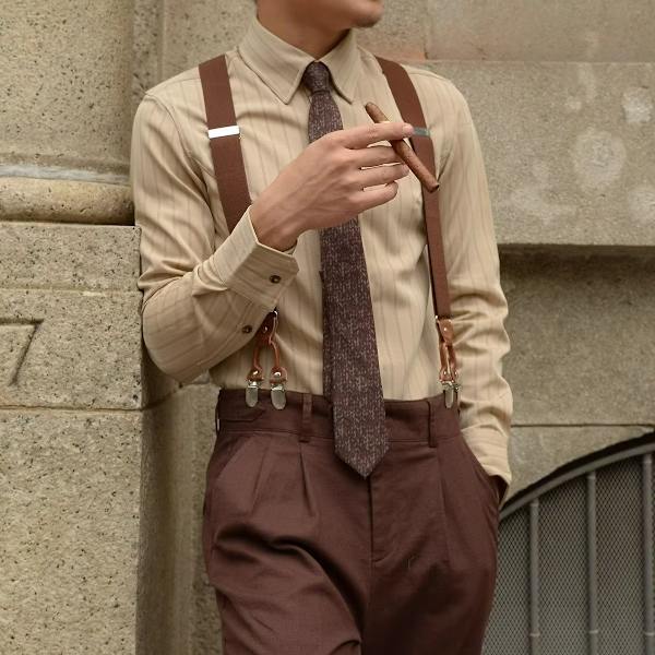 Retro Kaffe Farve Stribet Skjorte Mænd Langærmet Business Casual Top Spids Krave Britisk Trendy Slim-Fit Skjorte Vår Og Efterår. Apricot XXL