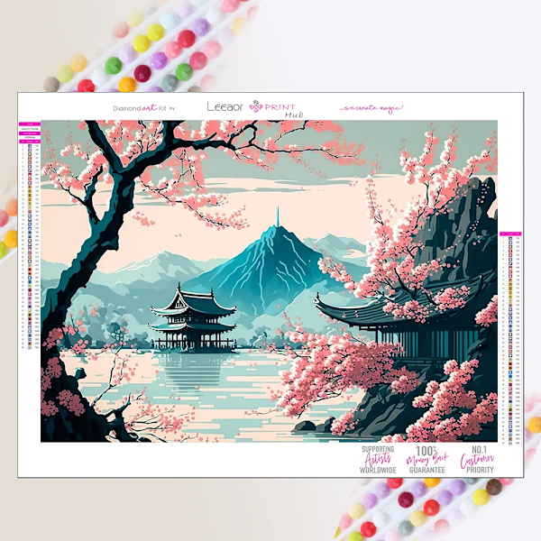 Landskap Diamantmålning Mount Fuji Sakura Bild Full Diamond Cross Stitch Kits Mosaik Broderi Heminredning Födelsedagspresent CC1033 Square 40x50