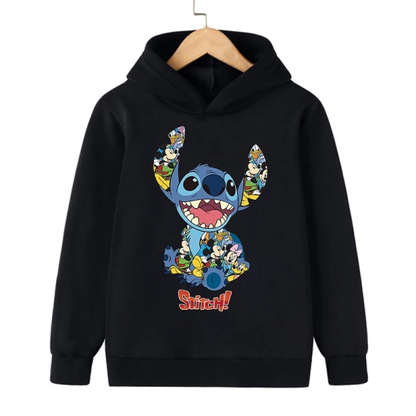 90-tal Y2k Anime Stitch Hoody Barn Tecknad Kläder Barn Flicka Pojke Lilo and Stitch Sweatshirt Manga Hoody Baby Casual Topp black937 160CM