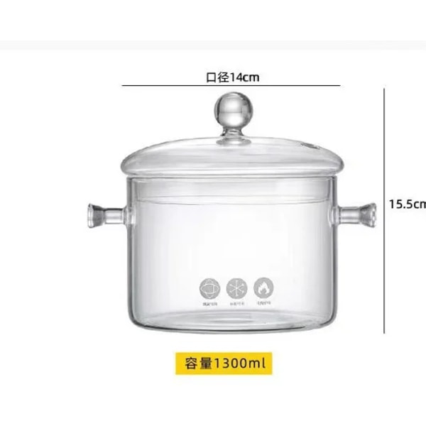 Høj-borosilikat Glas Instant Noodle Pot Husholdningstilbehør Madsuppe Gryde Fortykning med Stor Kapacitet og Ører Double handle 1900ml