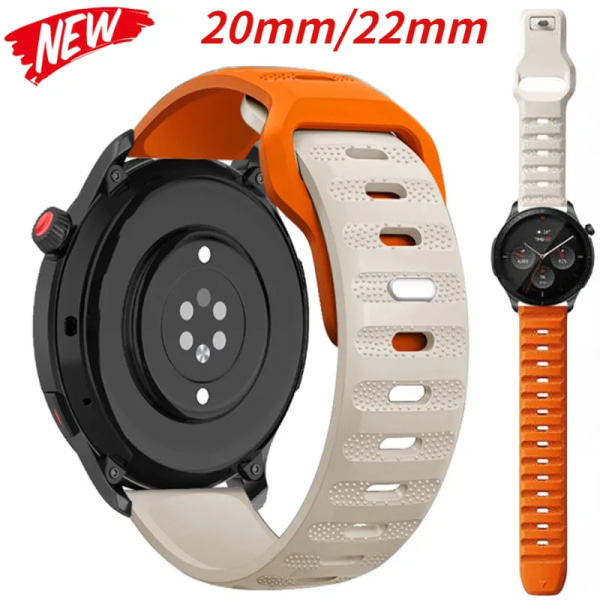 22 mm 20 mm silikonband för Huawei Watch 4/3/GT3-2 Pro Amazfit GTR 4/GTS 4 Mjukt andningsbälte Samsung Galaxy Watch 6/5/4 rem Orange Starlight For 22mm