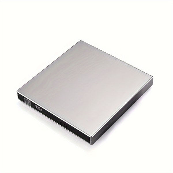 Extern CD DVD-enhet för bärbar dator, bärbar Slim USB 2.0 CD DVD-brännare, CD/DVD +/- RW ROM Optisk drivrutin för bärbar dator Support Windows 10/8.1/7 Silvery