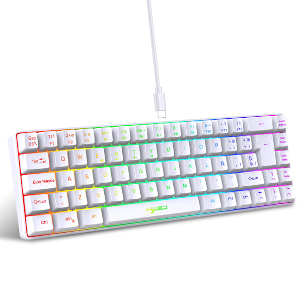 68 Tangenter Gaming Keyboard Usb Wired Portable 20 Rgb Backlight Koreanska Spanska Engelska Tangentbord För Windows Bärbara Datorer White Spanish