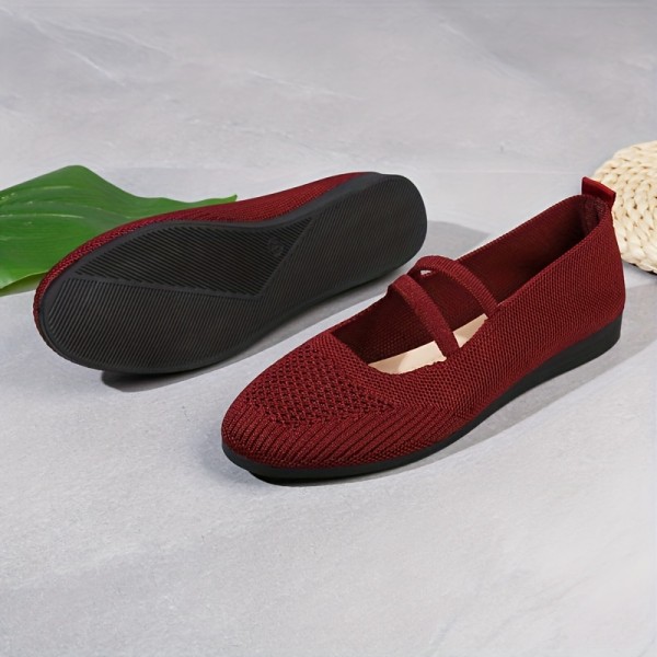 Damstickade Mary Jane, bekväma, mjuka sula Elastiska Slip On Flat Shoes, Andas Enfärgade Flats Black CN36(EU35.5)