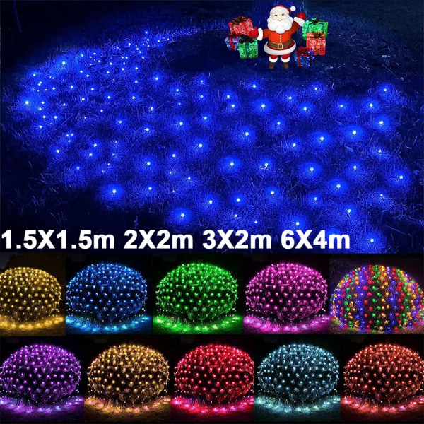 96-880 LED julslinga ljus utomhus inomhus nät Mesh Fairy Light Vattentät girland bröllop dekor julfest lampa 220V WHITE