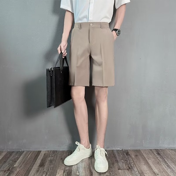 Casual Suit Shorts Män Draping Sommar Beskärda Byxor Män Tunna Lös Trendy Kostym Byxor Mäns Straight Vit Dark Gray 36