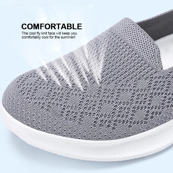 Kvinder Walking Træner Sko Mesh Sport Åndbare Letvægts Flats Bløde Sål Casual Strikkede Sneakers Grey 40