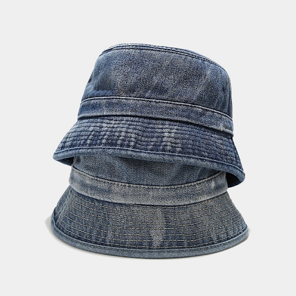 Japanska Harajuku Retro Tvättad Denim Bucket Hat Kvinnlig Populära Nätet Red Simple Small Brim Bucket Hat Vikbar Fisherman Haa T Smalt M（56-58cm）