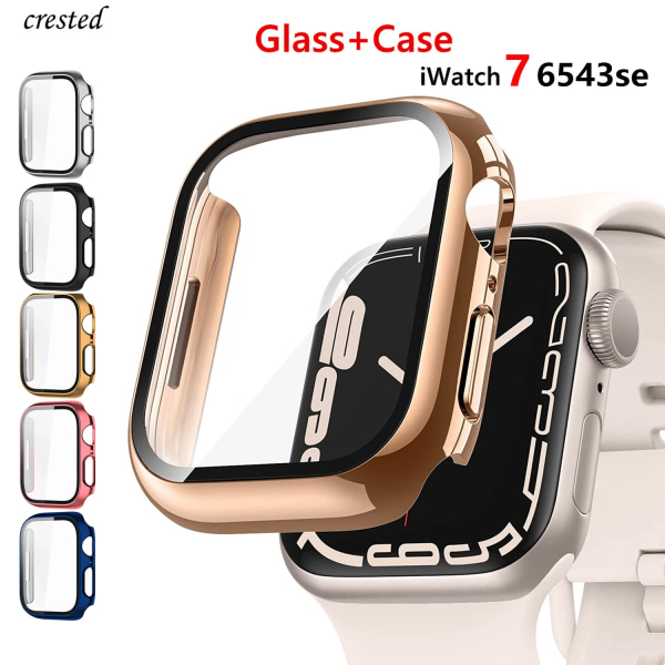 Glas+ cover För Apple Watch Case 44mm 40mm 45mm 41mm 42mm 38mm Tillbehör Pläterad skärmskydd iWatch-serien 9 8 6 5 3 se 7 Abyss Aluminum 41mm series 7 8 9