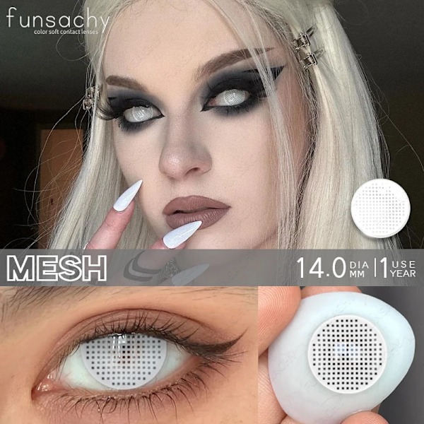 Funsachy Cosplay Blind Svart Linser Anime Vit Ögon Färg Lins Halloween Vampyr Linser Kosmetiska Färgglada Multikontaktar Röd Lins BLINDNESS-WHITE 0