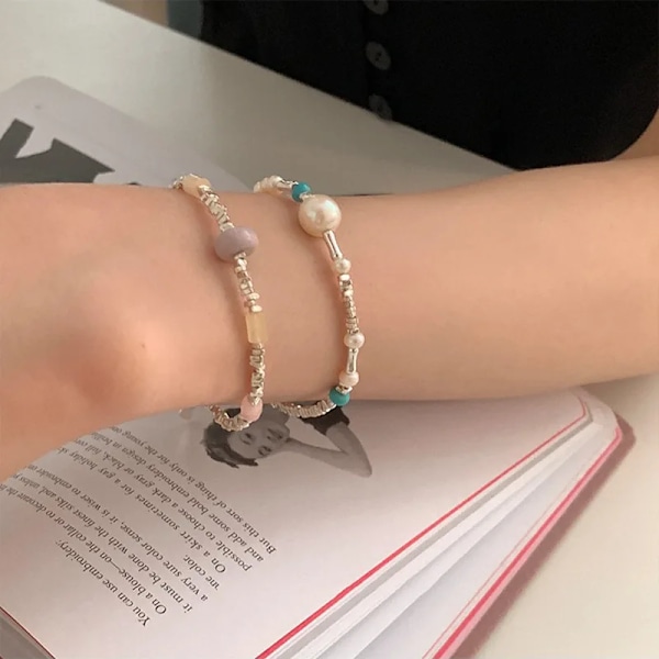 Ventfille 925 Sterling Silver Pearl Handgjorda Geometri Armband För Kvinnor Flicka Beading Korean Ins Smycken Gif T Partihandeln BTSP1864