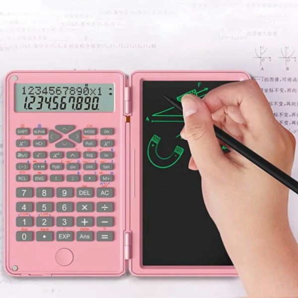 Vetenskapliga miniräknare, 12-siffrig LCD-skärm med raderbar skrivplatta, hopfällbar för möten och studier i hemmet White