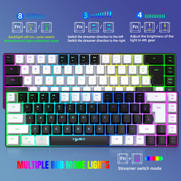 68 Tangenter Gaming Keyboard Usb Kablar Bærbar 20 Rgb Baggrundsbelysning Tastatur Sort Og Hvide Tangentknapper Til Windows Bærbare Computere White Black