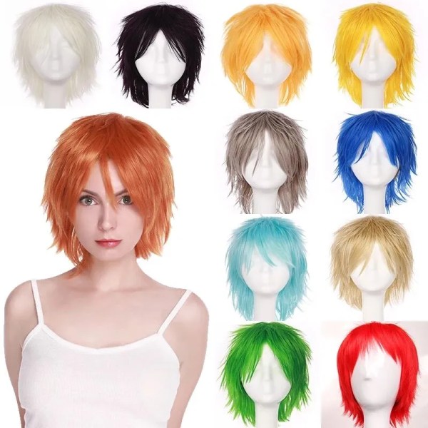 BENIHAIR Syntetisk Peruk Cosplay Peruk Vit Röd Grön Blå Rosa Gult Hår Kortlager Peruk Fake Hårförlängning Herr Kvinnor Festperuk Green 12inch