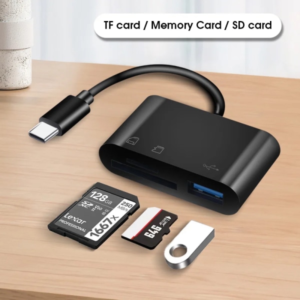 3in1 Type-C Micro Adaptateur TF CF SD Lektor för minneskort USB-C Pour Macbook Huawei Samsung Xiaomi OTG förstärkare Compact Flash Black Type-c 3.5mm
