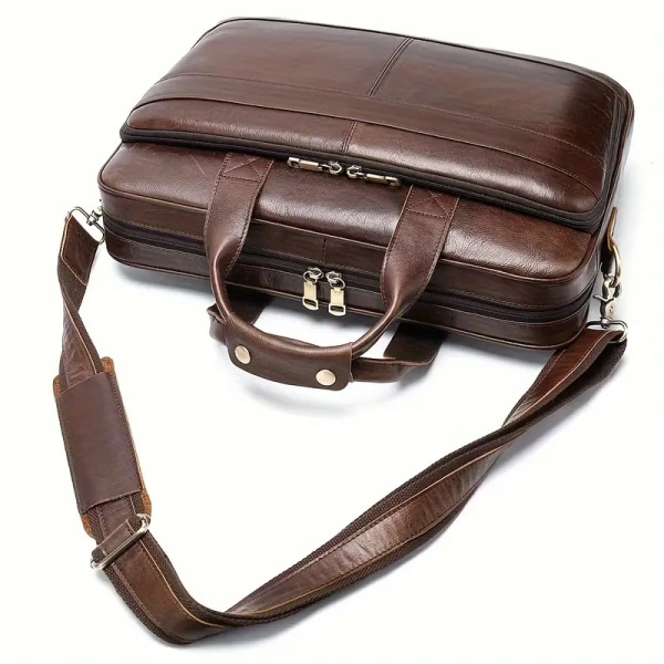 1pc Top Layer Cowhide Leather Briefcase, Laptop Messenger Bags, Office School College Satchel Bag