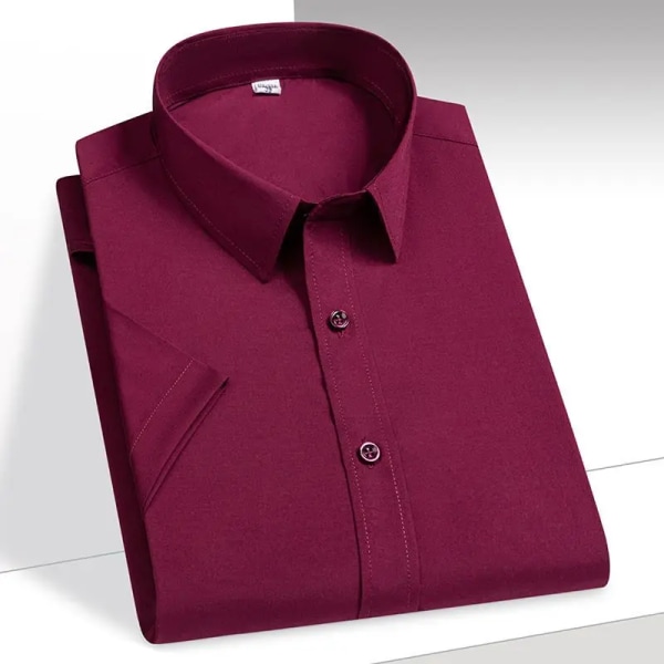 Herrskjorta kortärmad elastisk silkesskjorta i massiv is Lättskött Formell Bekväm klänning Skjortor Man Basic Man Kläder Red XXL-41