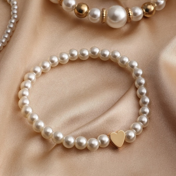 4st/ set Delikat Love Faux Pearl armband för alla hjärtans dag semester smycken present Golden