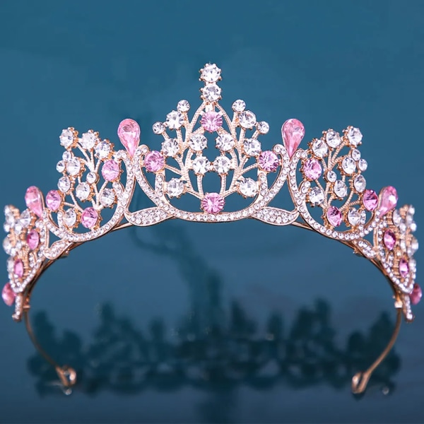 12 färger Prinsessan Drottning Flickor Rosa Kristall Tiara För Kvinnor Fest Födelsedag Krona Hår Klänning Accessoarer Huvudbonader Smycken gold sky blue