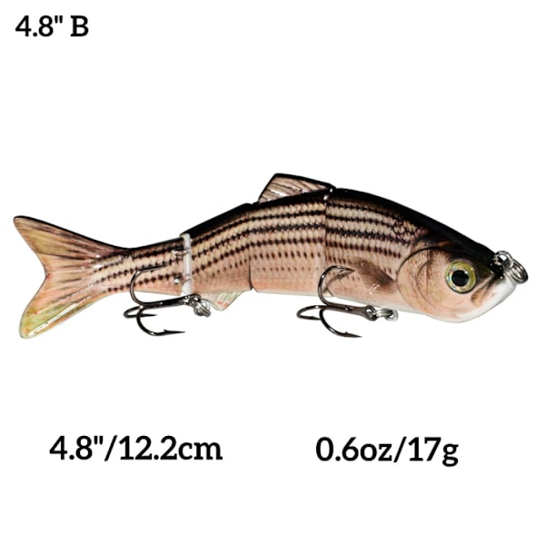 Abziyat Fiskebeten 4-sektion Hårdsvans Minnow Bete Swimbait Crankbait Fiskeverktyg Jakt Isfiskebete Livsliknande Fisk 4.8inch B