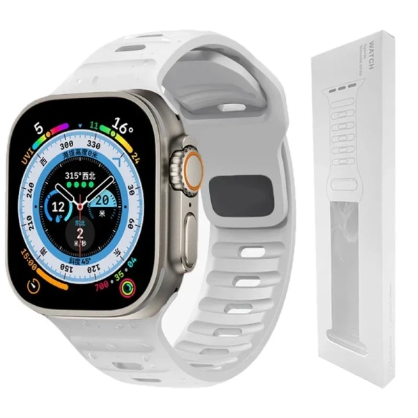 Silikonrem för Apple Watch Band 49mm 44mm 45mm 40mm 41mm 42mm 38mm Ultra 2 Sport Correa Armband iwatch Series 9 8 7 6 5 se White-BOX07