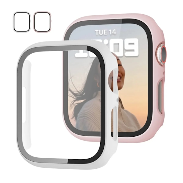 Härdat Glas Låda För Apple Watch Series 8 7 44Mm 45Mm 41Mm 40Mm 42 Iwatch 6 Se 5 4 3 Skärmskydd. Tillbehör Till Apple-Klocka Orange 45MM