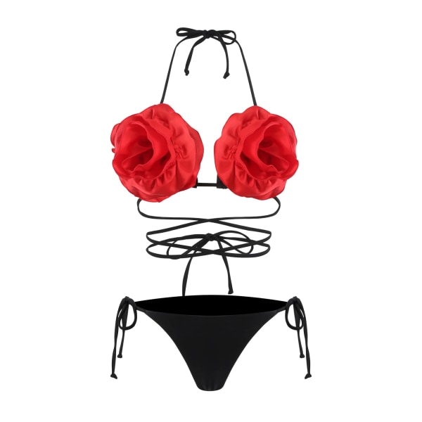 2024 Sexig 3D Blomma Halter Neck Snörning Brasilianska Thong Bikinis Set för Dam Sommar Badkläder Strandkläder Biqunis Mujer Resort Pink S