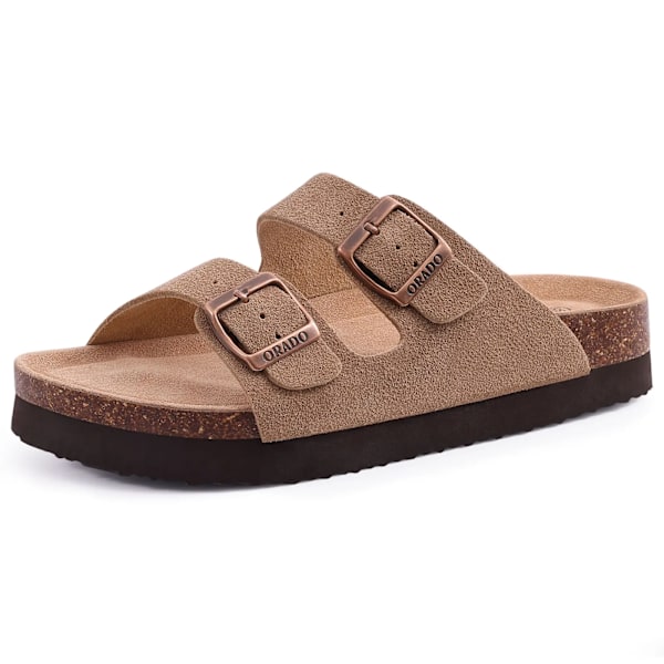 Smile Pop Ko Suede Mænd Clogs Tompa Kvinder Suede Clogs Mænd Læder Muldyr Kork Fodseng Sandaler Med Arch Su Apport Strand Slides Cow Suede-Apricot4 39(fit 24cm)