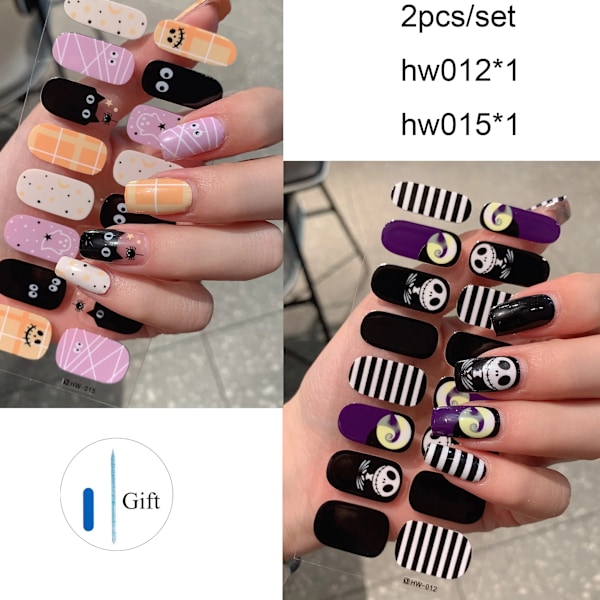 14Tips Bakar Gratis Halloween Nagel Wraps Pumpa Spöken Spindel Web Design Gel Nagel Patch Slider Limhäft Full Täckt Nagelmärke ssw4