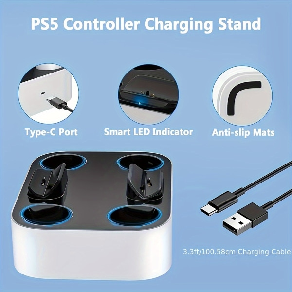 Snabbladdningsdocka med säkerhetschipskydd och Playstation för PS5-kontroller LED-indikatorlampor för effektiv laddning White